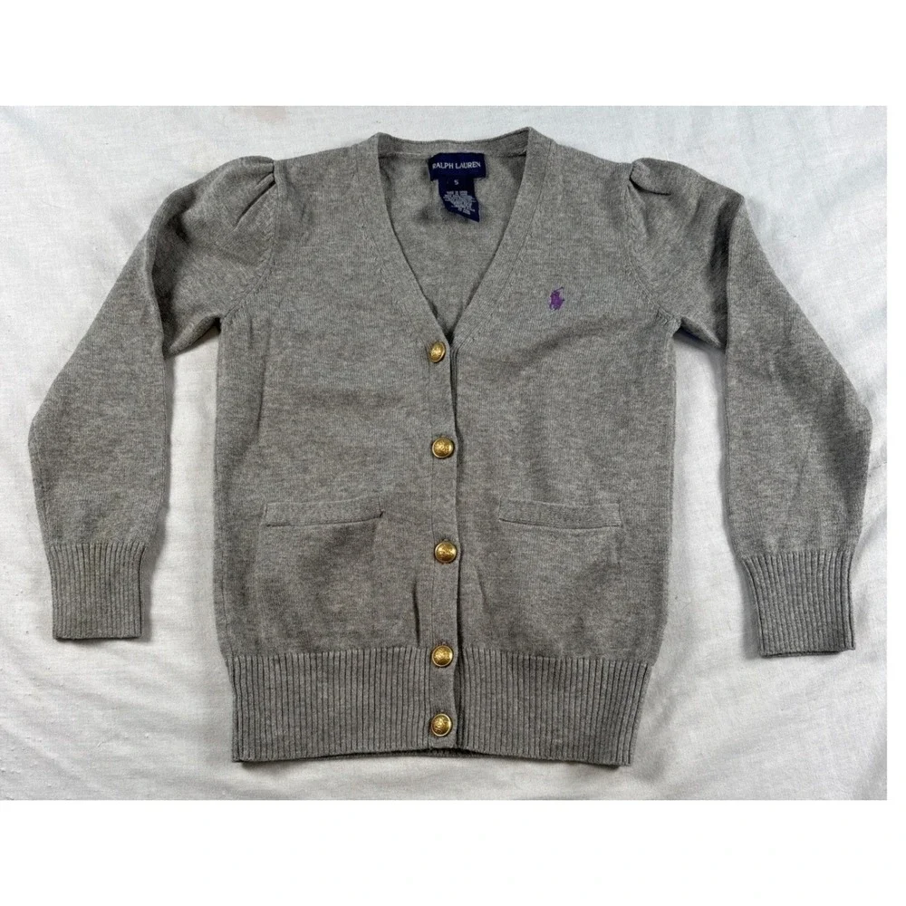 Ralph Lauren Cardigan Sweater Girls Size 5 Pima‎ cotton Gold Buttons Pony Logo